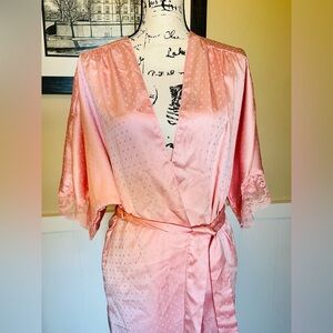 Vintage 80s Gold Label Victoria’s Secret Satin Robe Kimono Petit  Pink  USA MADE